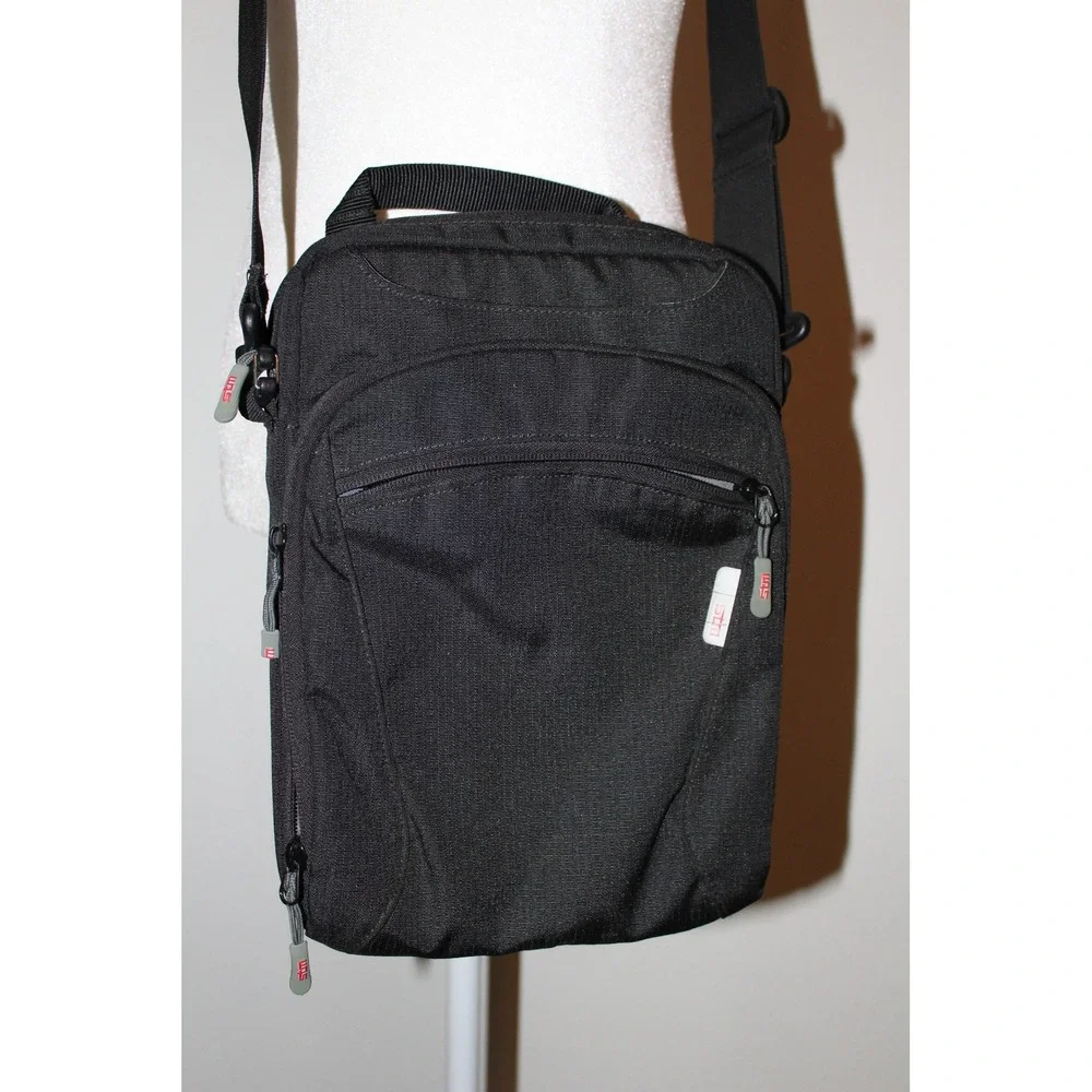 STM Black Nylon Vertical Messenger Crossbody Tablet Tech‎ Bag Organizer Utility